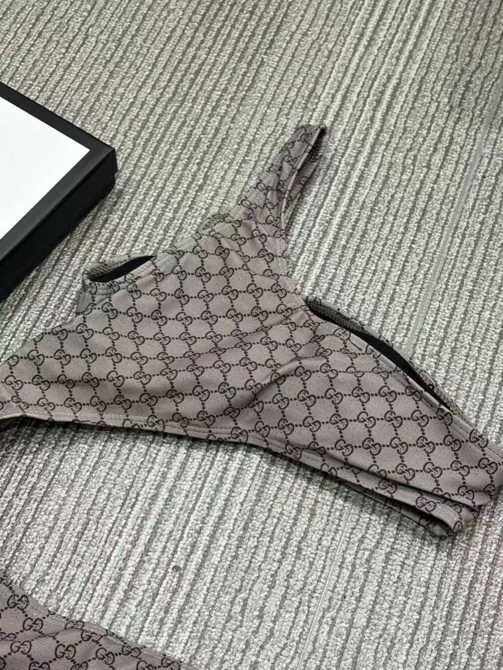 Gucci Grey GG Monogram Cutout One Piece Swimsuit Designer Resort Bathing Suit - Picture 6 of 6